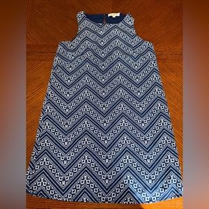 Pink Rose Blue & White Shift Dress Chevron‎ Pattern Sz L NWOT above knee